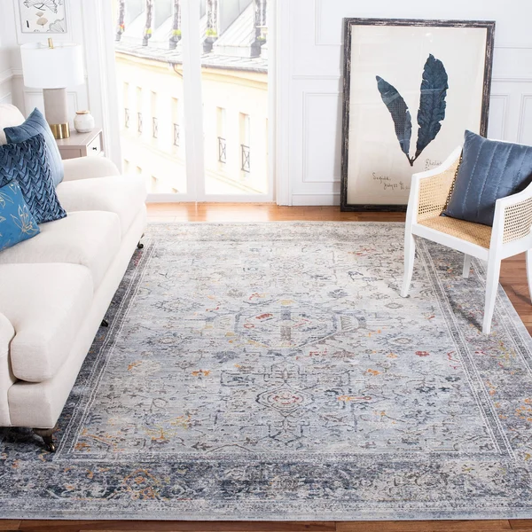 Safavieh History Rug Collection HIS584F - Light Grey, Navy - 5&-1x22 x 7&-6x22
