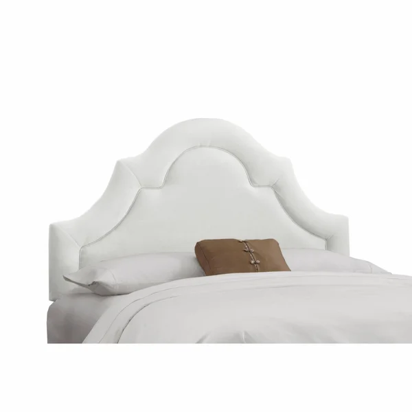 Arch Border Velvet Upholstered Headboard White Velvet, Size: Full
