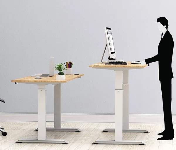 SHW Electric Height Adjustable Computer Desk, 48 x 24 Inches, Light Cherry