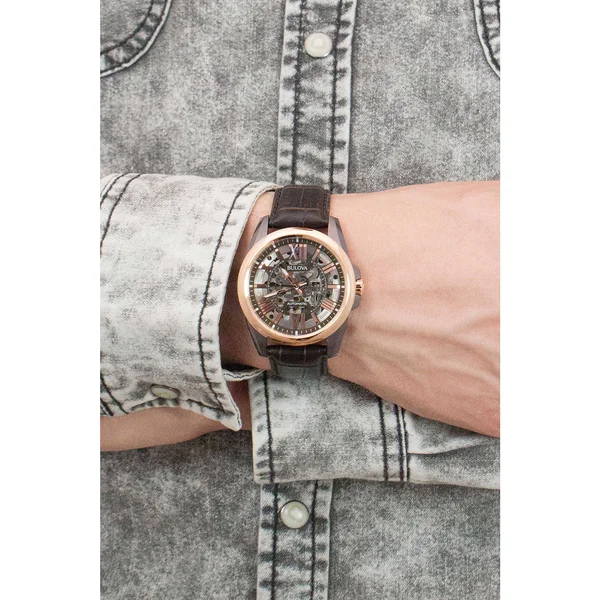 Bulova Men's Brown Leather Automatic Watch - 98A165