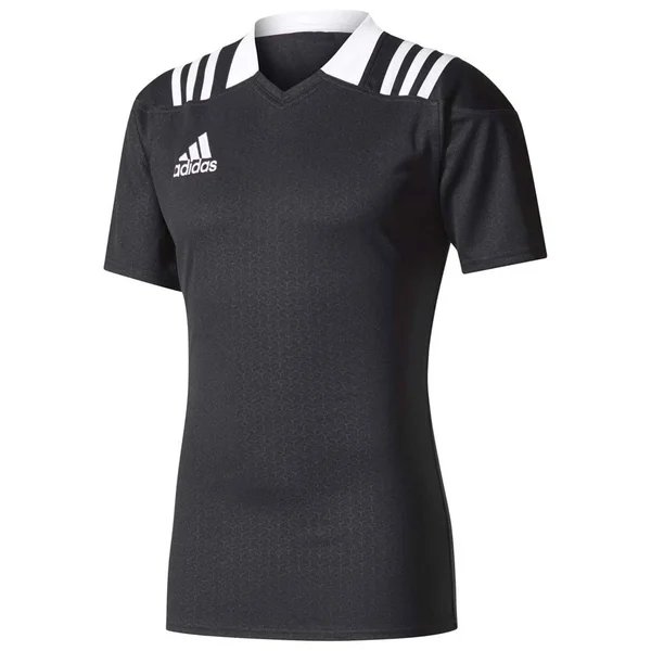 Adidas Black/White 3 Stripes Fitted Rugby Jersey S