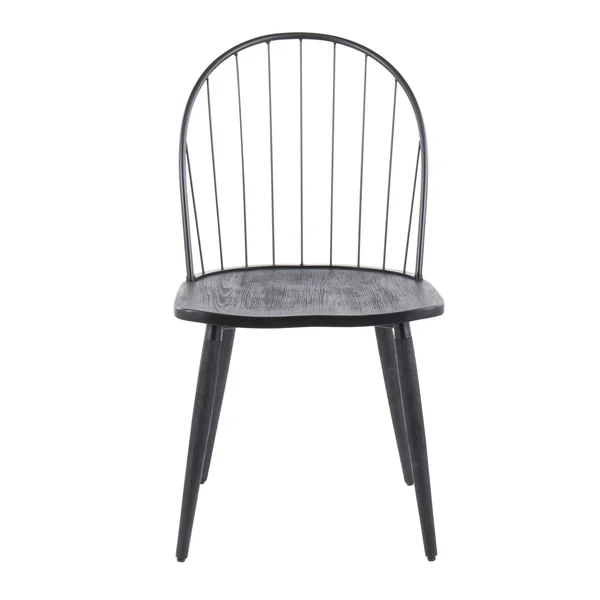 Riley High Back Chair - Black Metal, Black Wood - Set of 2