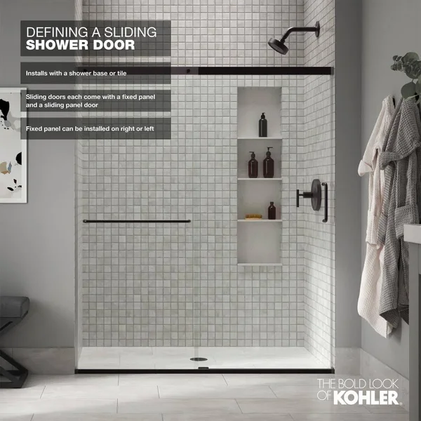 Kohler K-707200-D3-BNK Revel Sliding Shower DOOR, 70x22H x 56-5/8 - 59-5/8x22W, with 1/4x22 Thick Frosted Glass