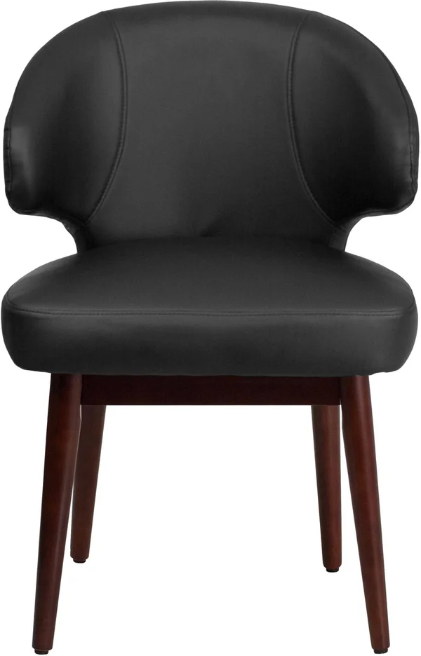Flash Furniture Comfort Back Series Black Leather Side Reception Chair with Walnut Legs