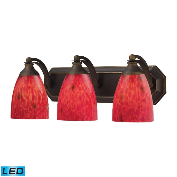 Elk Lighting 570-3B-FR 3 Light Vanity in Aged Bronze & Fire Red Glass