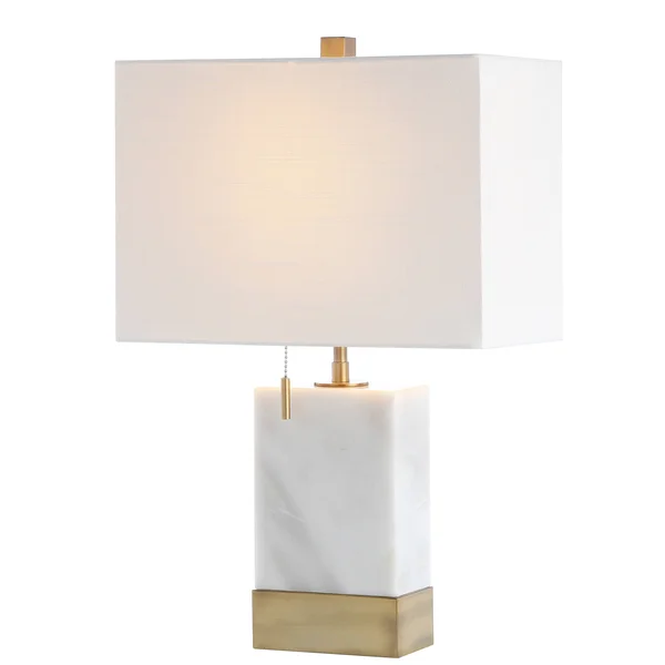 Jonathan Y Trevor 22.5 in. White Marble/Iron Gold Modern Console LED Table Lamp