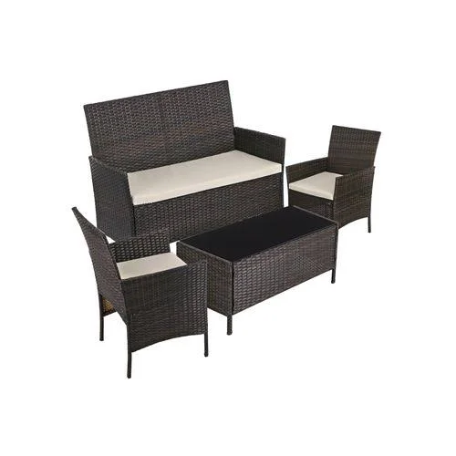 SONGMICS Patio Furniture Set - PE Wicker Outdoor Furniture, for Porch Deck Backyard Outside Use, Brown and Beige UGGF002BR1