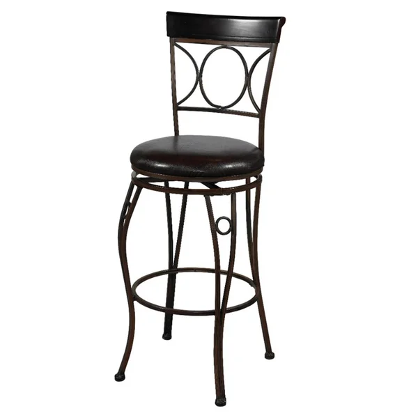 Metal Counter Stool with Leatherette Swivel SEAT - Black and Brown