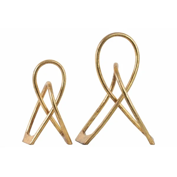 Benzara - Metal Abstract Knot Tabletop Sculpture - Gold, Set of 2