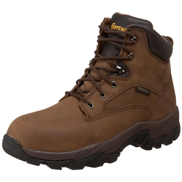 Chippewa Boots: Men's Waterproof 55160 Brown Leather 6 inch Work Boots