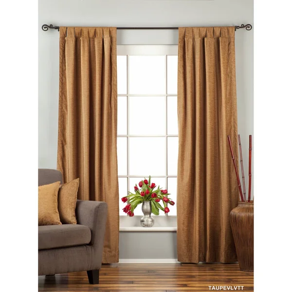 Taupe Tab Top Velvet Curtain - Drape, Panel - Piece