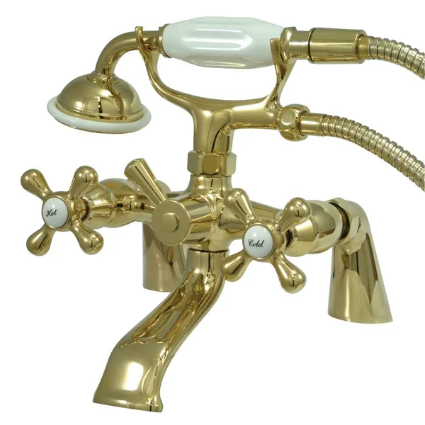 Kingston Brass KS267PB Deck Mount Clawfoot Tub Filler with Hand Shower, Polished Brass