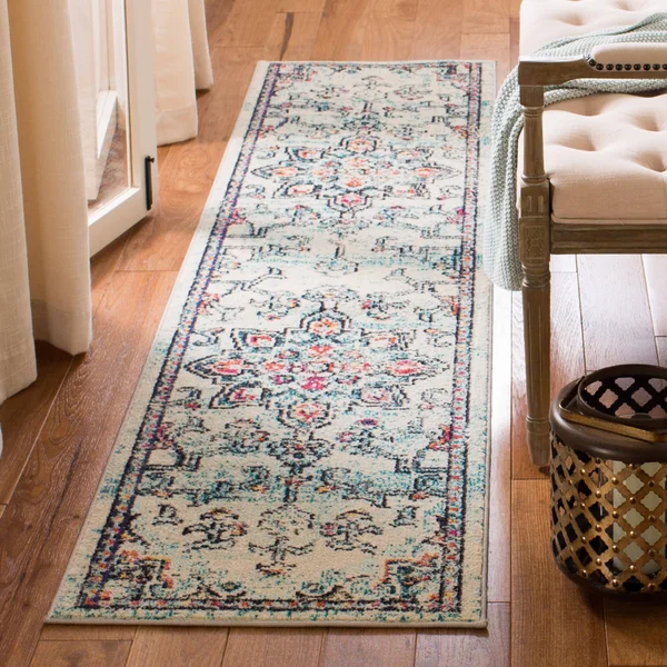 Safavieh Madison Diederike Boho Medallion Distressed Rug - 2&2x22 x 20& Runner - Cream/Blue