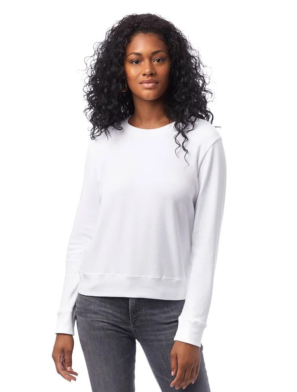 Alternative Cotton Modal Interlock Pullover Crew Neck Sweatshirt White, Women's, Size: 2XL