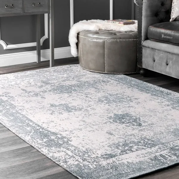nuLOOM Handmade Distressed Abstract Vintage Wool Area Rug Grey 5& x 8& 5& x 8& Indoor Living Room, Bedroom, Dining Room