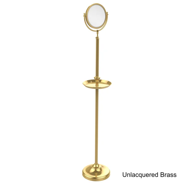 Allied Brass Floor Standing Make-Up Mirror 8-in Diameter with 5X Magnification and Shaving Tray - Oil Rubbed Bronze
