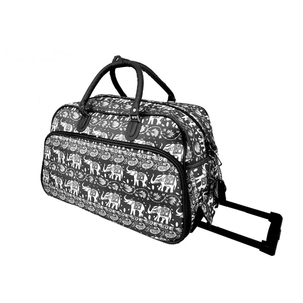 World Traveler 21x22 Carry-On Rolling Duffel Bag Black White Elephant