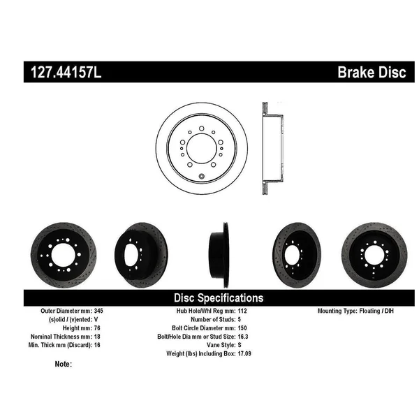 StopTech Slotted & Drilled Sport Brake Rotor (127.44157L)