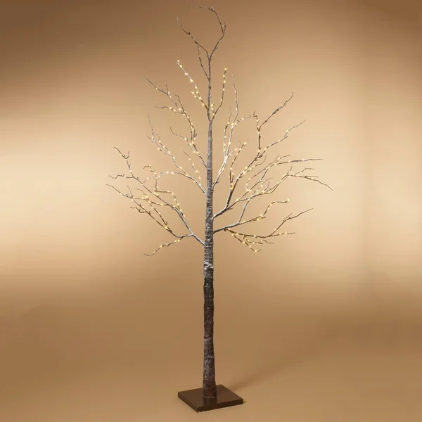 Gerson 82.67-Inch Tall - Brown Wrapped, Snowy Tree with LED Lighting
