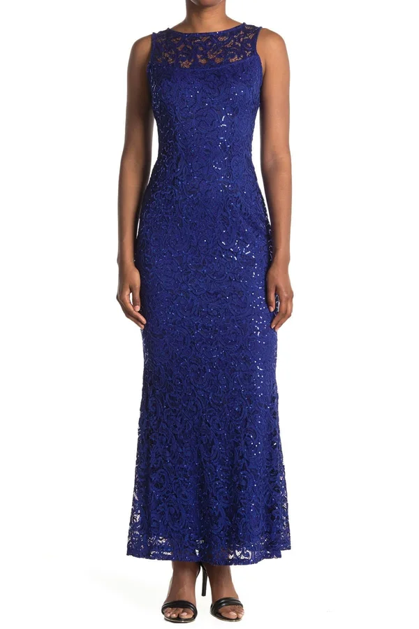 Marina Sequin Lace Sleeveless Maxi Dress - Cobalt at Nordstrom Rack