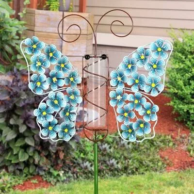 Brewster Solar Butterfly Rain Gauge Garden Stake Arlmont & Co. Color: Turquoise