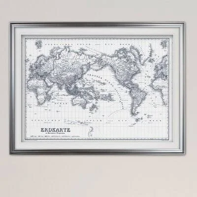 Vintage World Map IV Blue Outline& Graphic Art Print Wexford Home Format: Silver Framed, Size: 24x22 H x 32x22 W x 1.5x22 D