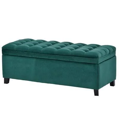 Upholstered Flip Top Storage Bench with Button Tufted Top Red Barrel Studio Color: Green