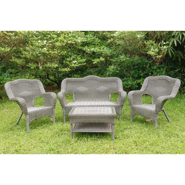 International Caravan Chelsea Resin Wicker 4-Piece Conversation Set - Mocha