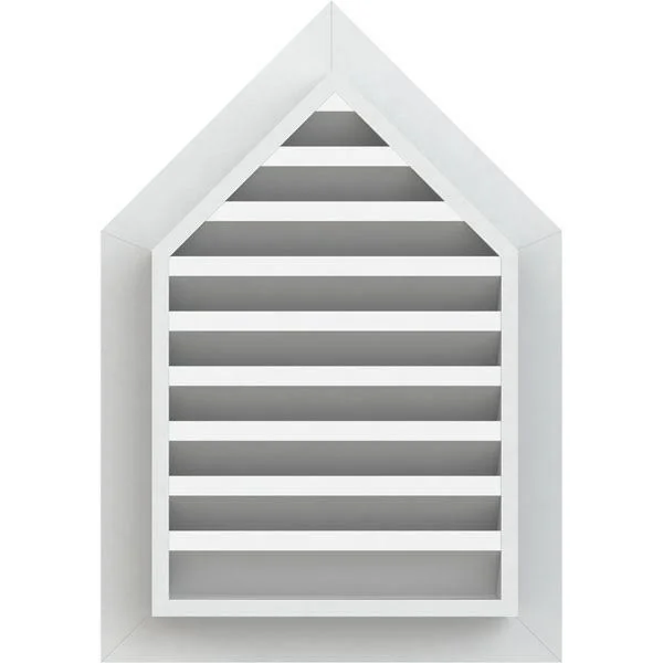 12 inchw x 34 inchh Peaked Top Gable Vent (17 inchw x 39 1/8 inchh Frame Size) 10/12 Pitch: Functional, PVC Gable Vent w/ 1 inch