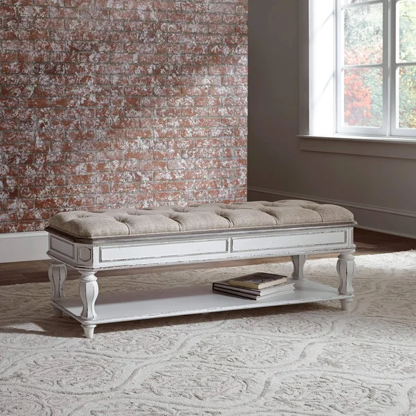 Liberty Magnolia Manor Bench Ivory Chenille, Antique White