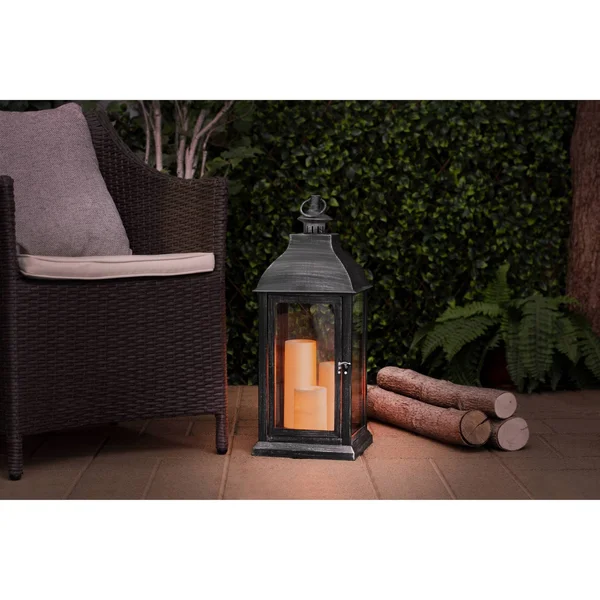 Sterno Home 9.25-in x 22.6-in Black Resin Pillar Candle Outdoor Decorative Lantern, GL43859