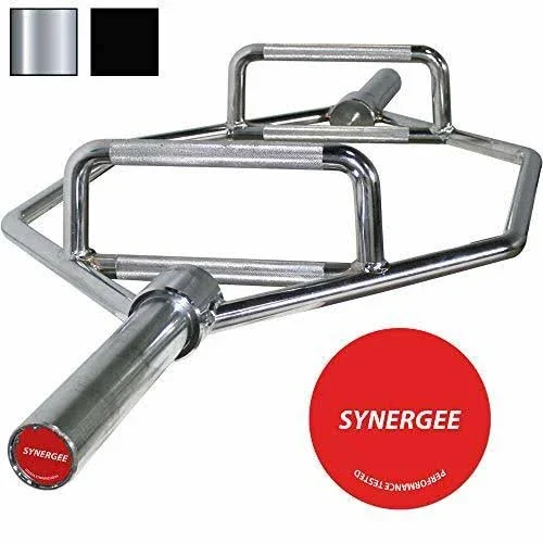 Synergee 25kg Chrome Olympic Hex Barbell Trap Bar with Two Handles for Squats - D