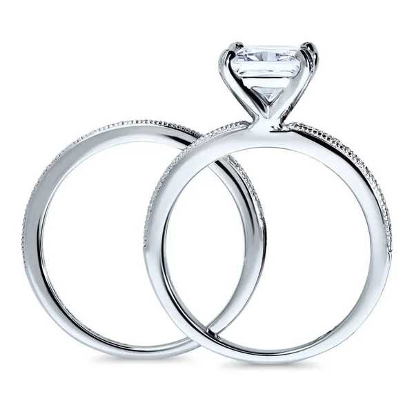 Berricle Sterling Silver Princess Cut Cubic Zirconia CZ Solitaire Wedding Engagement Ring Set 2.2 CTW Size 6.5