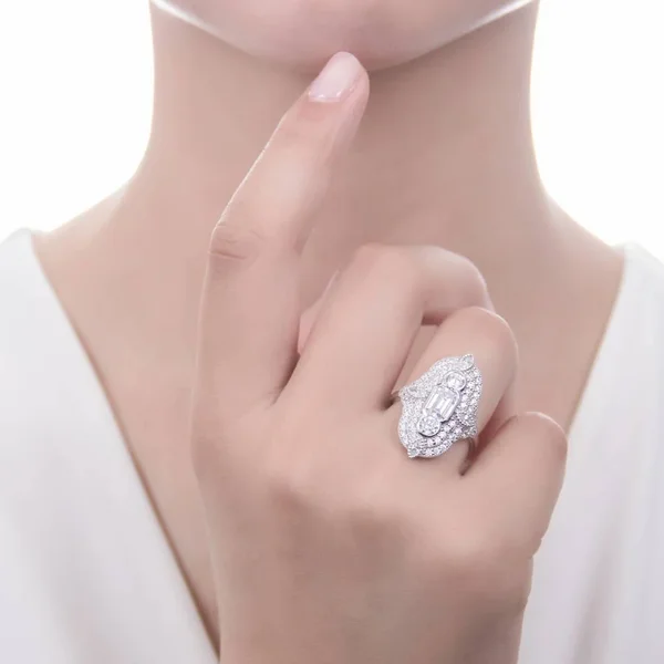 Berricle Sterling Silver Cubic Zirconia CZ Statement Art Deco Milgrain Cocktail Fashion Right Hand Ring Size 7