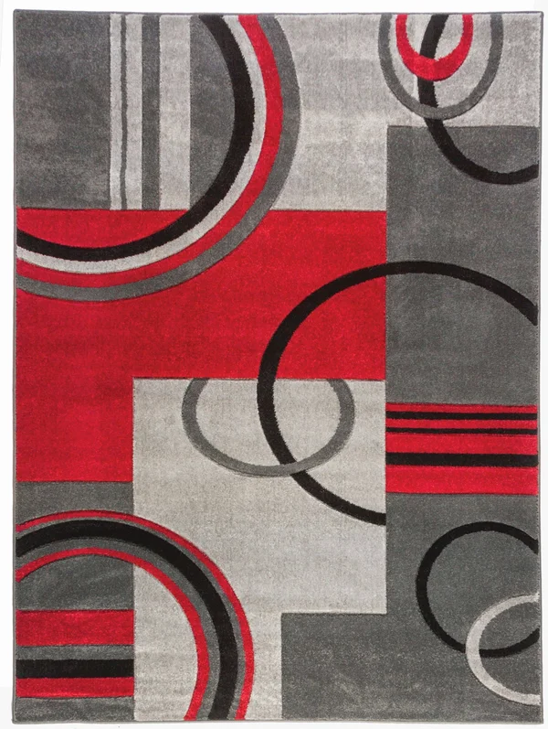 Well Woven Ruby Galaxy Waves Modern Geometric Grey Red Area Rug, Size: 6&7 inch x 9&3 inch