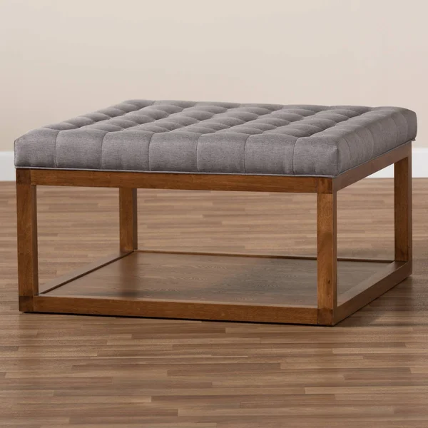 Baxton Studio Alvere Modern and Contemporary Fabric Upholstered Walnut Finished Cocktail Ottoman Grey