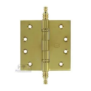 Omnia Door Hinges - 4x22 x 4x22 Ball BEARING - Solid Brass Hinge with Steeple Finials in Polished and Lacquered Brass - 985BB/4-0