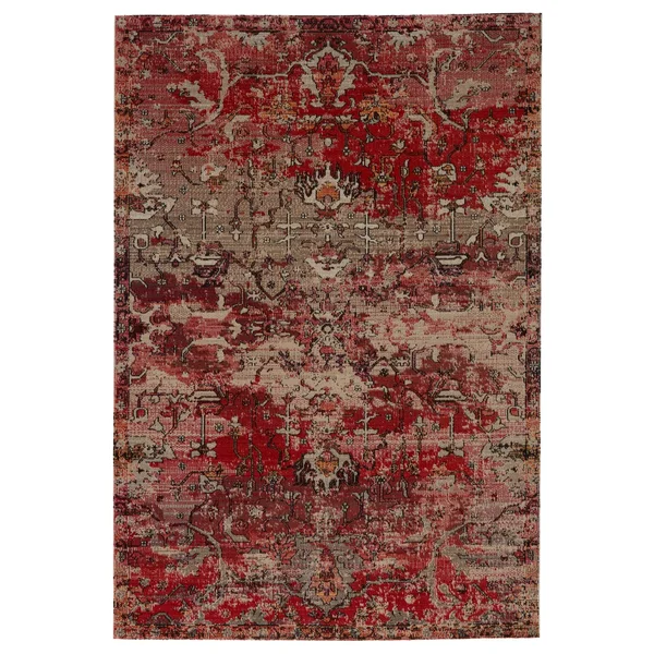 Amorette Indoor/ Outdoor Oriental Area Rug - Red/Beige - 4' x 6'
