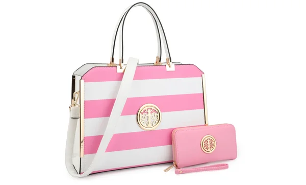 Dasein Striped Faux Leather Briefcase with Matching Wallet, Women's, Size: 14.5, Pink