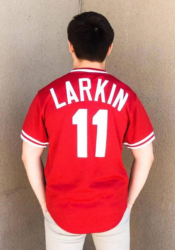 Mitchell & Ness Barry Larkin Red Cincinnati Reds Authentic Mesh Batting Practice Jersey