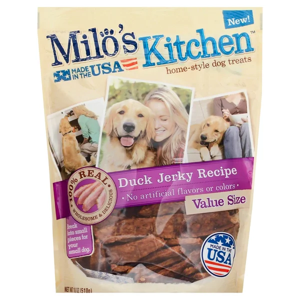 Milos Kitchen Dog Treats - Home-Style, Duck Jerky Recipe, Value Size - 18 oz