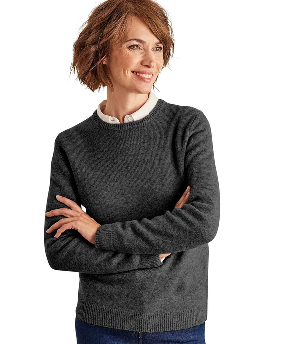 Woolovers Womens Lambswool Crew Neck Sweater Charcoal - XL