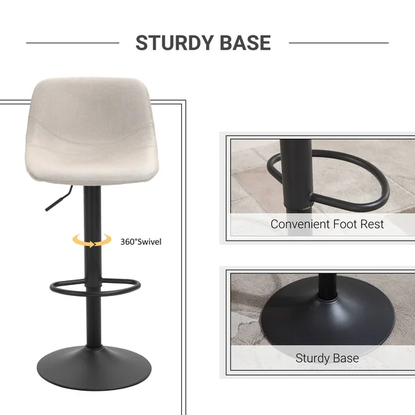 HOMCOM Swivel Bar Stools Set of 2 Bar Chairs Adjustable Height Barstools Padded with Back for Kitchen, Counter, and Home Bar - W