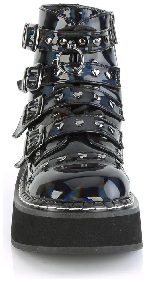 Demonia Women's Emily 315 Ankle Boot, Size: 11, Black Hologram Vegan Leather