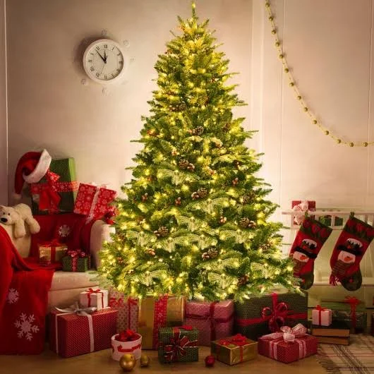 6.5ft Pre-Lit Snow Flocked Hinged Artificial Christmas Tree, Costway