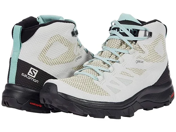 Salomon Women's Outline Mid GTX Shoe - 12 - Lunar Rock - Black, Pastel Turquoise