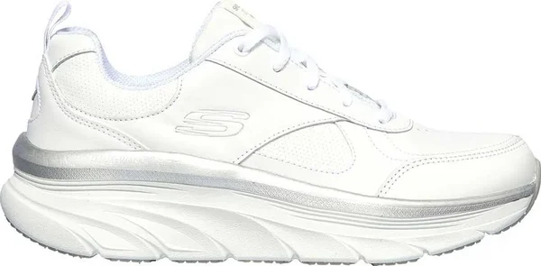 Skechers Women's Relaxed Fit: D&Lux Walker - Timeless Path Sneakers, White/Silver, 5.5