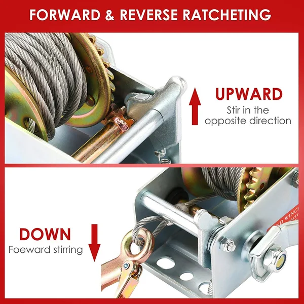 Aceshin Heavy Duty Hand Winch, 600lbs Hand Crank Strap Cable Gear Winch ATV Boat Trailer