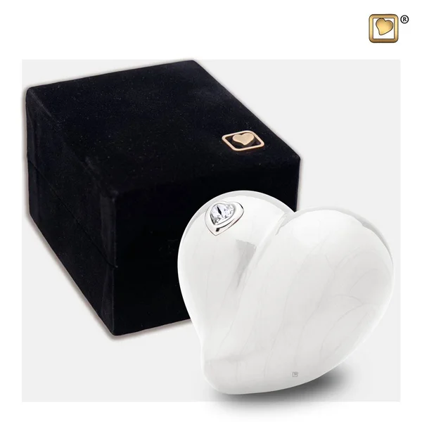 Loveheart Pearl White Keepsake Cremation Urn