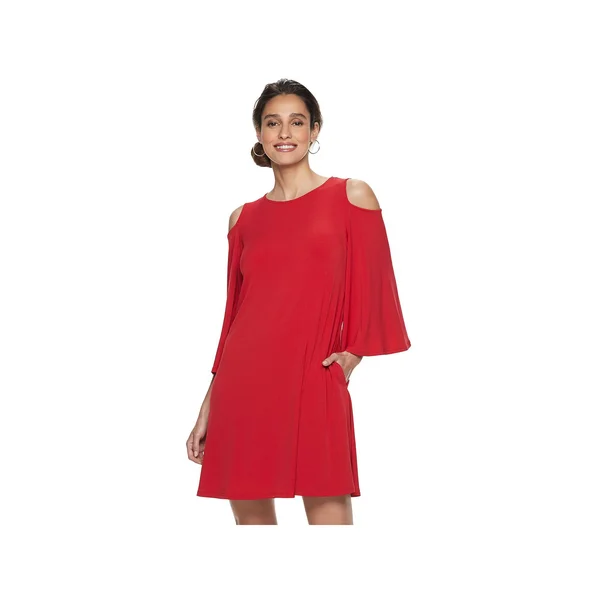 Women's Nina Leonard Draped Sleeve Cold-Shoulder Dress, Size: Small, Red